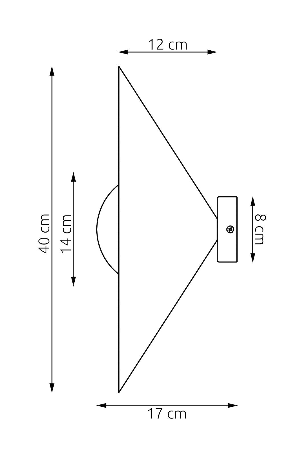 Schéma coté indiquant 40 cm de hauteur, 17 cm de profondeur et 12 cm