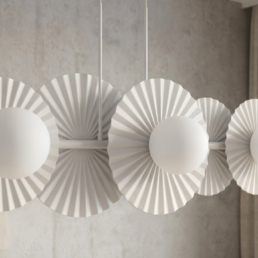 Suspension Umbra 6 lumières blanche, verre blanc