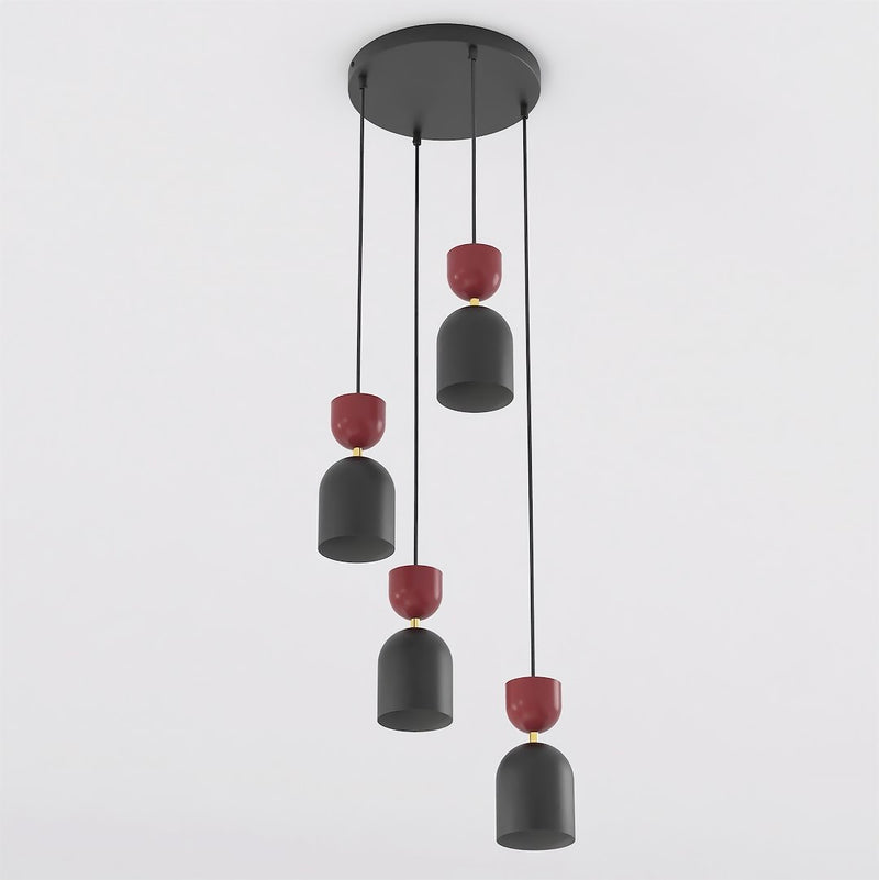 Suspension Gaudi 3 lumières noire et bordeaux, H 38 cm