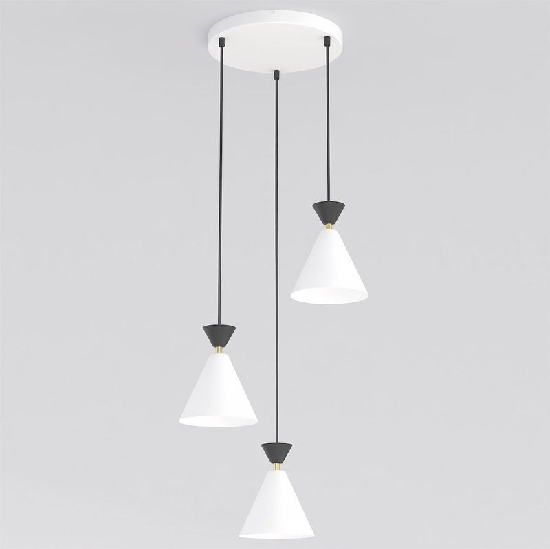Suspension Klever 3 lumières blanche et noire, H 40 cm