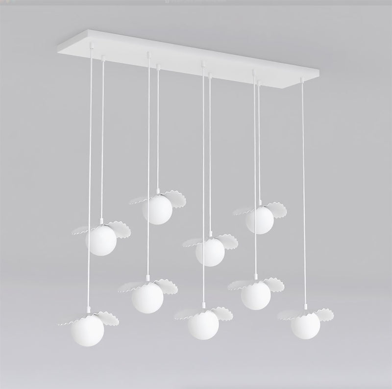 Suspension Flora 9 lumières blanche, verre blanc