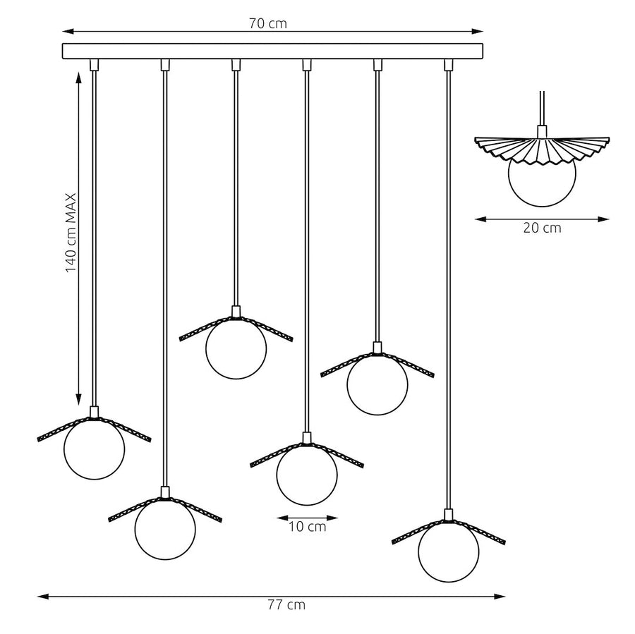 Suspension Flora 6 lumières beige, verre blanc