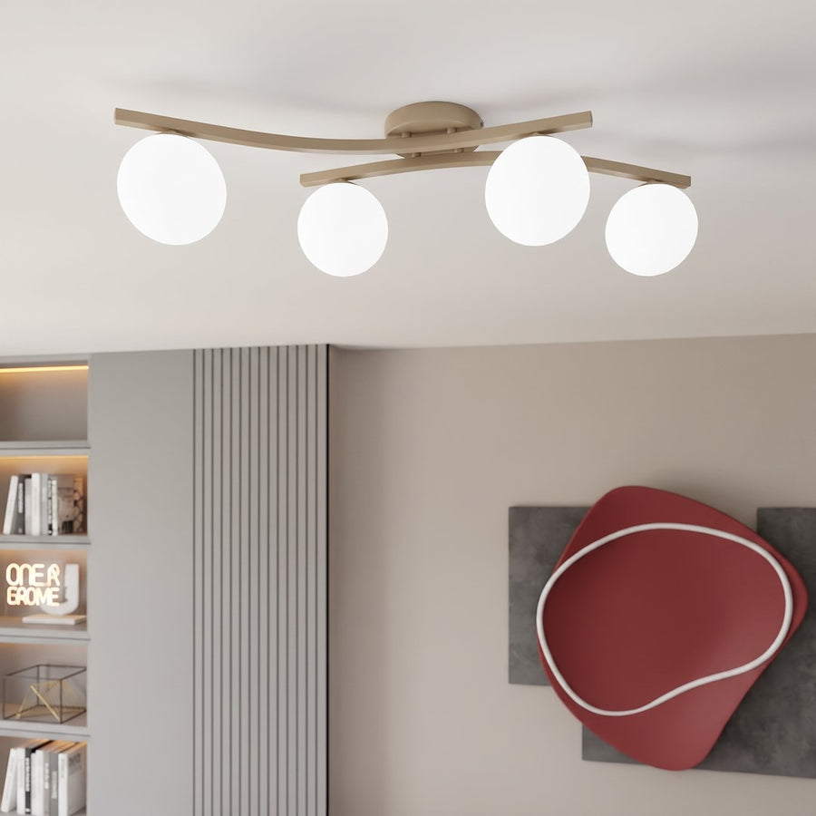 Luminaire installé au plafond dans un salon moderne avec une oeuvre rouge