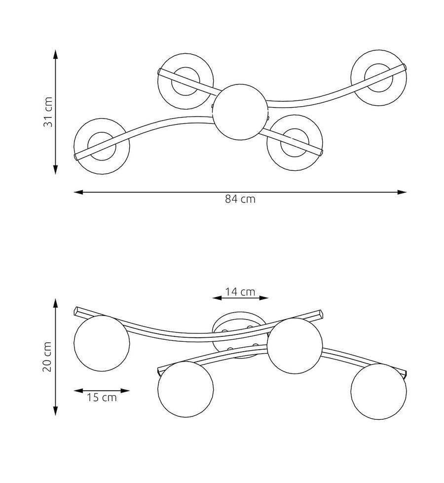Schéma de dimensions du plafonnier avec largeur 84 cm et profondeur 31 cm