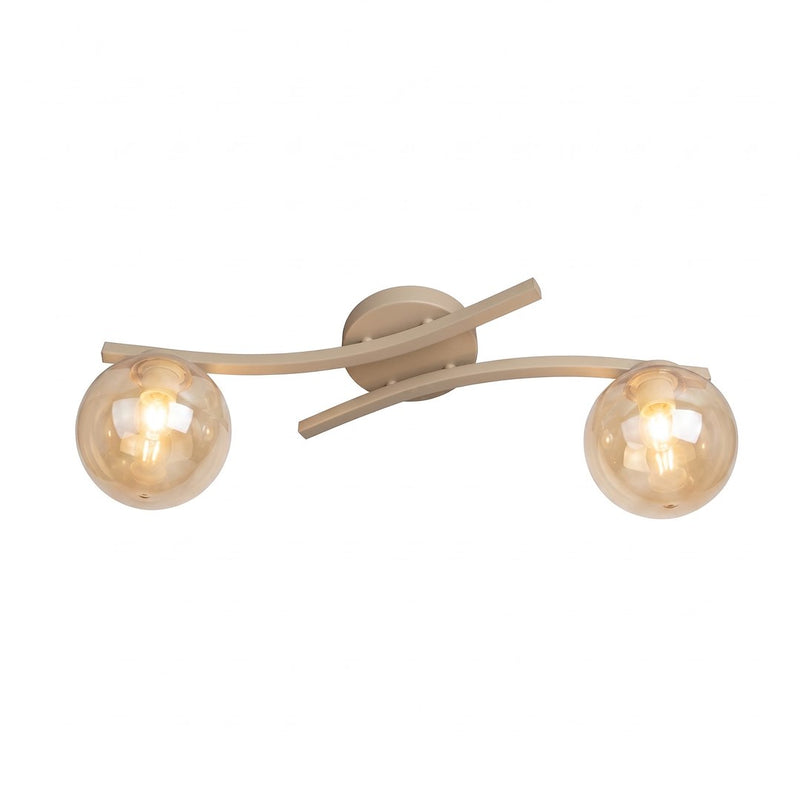 Plafonnier Opus 2 lumières beige, verre ambré