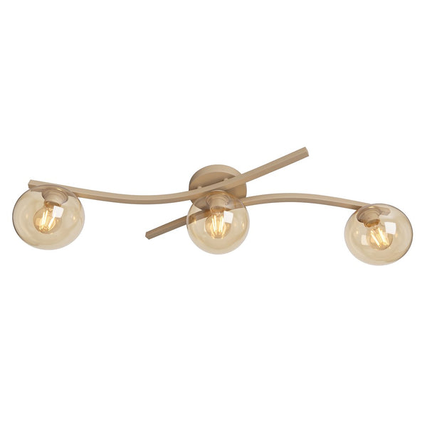 Plafonnier Opus 3 lumières beige, verre ambré