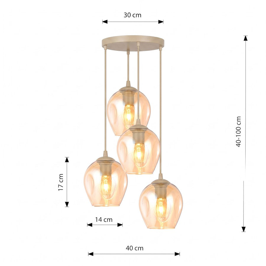 Schéma coté avec dimensions de la rosace, hauteur réglable et diamètre des globes