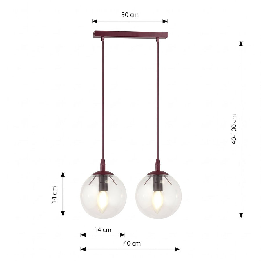 Schéma coté du luminaire, largeur 40 cm et hauteur réglable de 40 à 100 cm