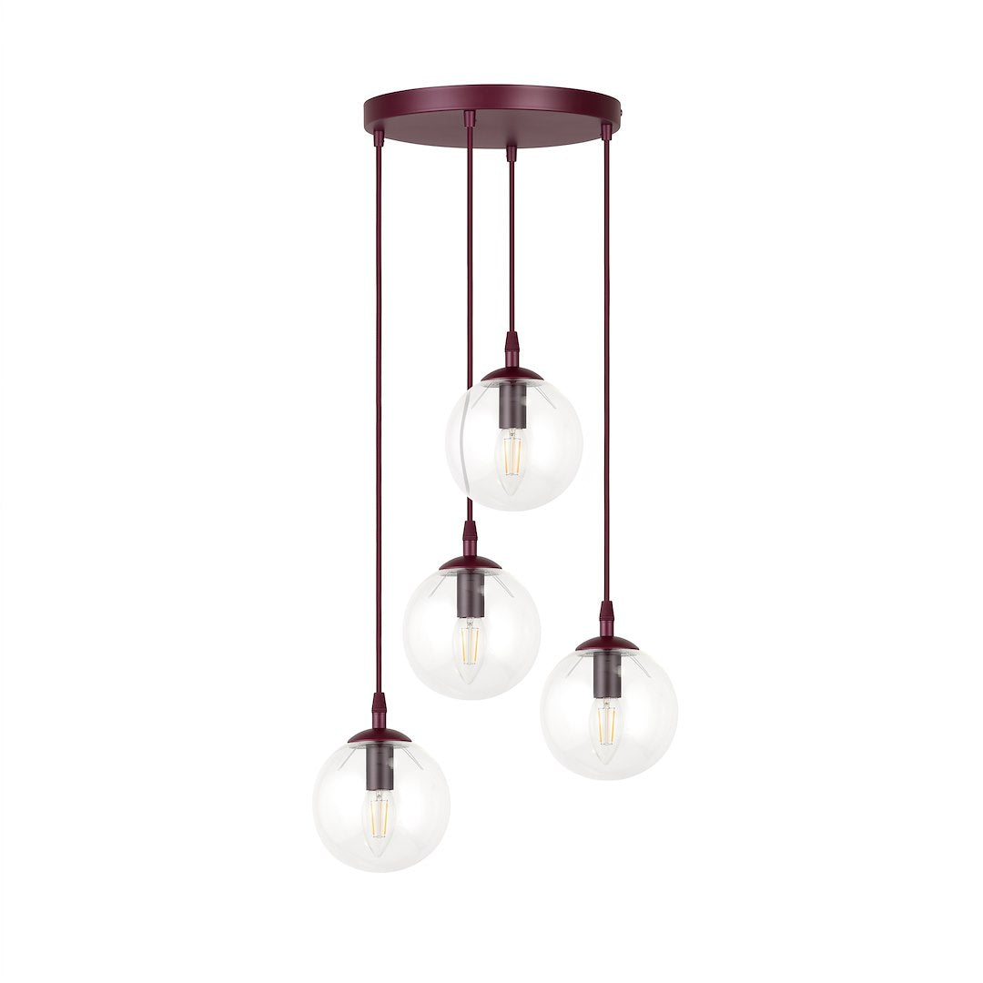 Vue produit sur fond blanc du luminaire et de ses quatre globes sphériques