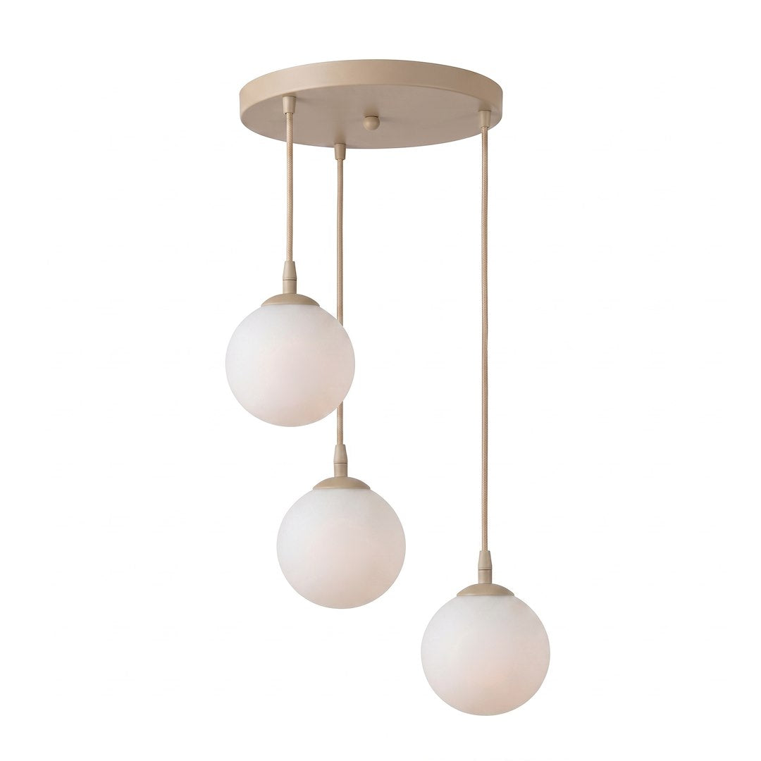 Suspension Cosmo 3 lumières beige, verre blanc