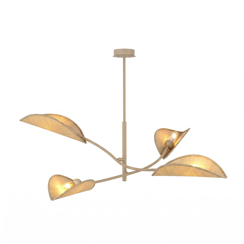 Plafonnier Lotus 4 lumières beige, tissu rotin