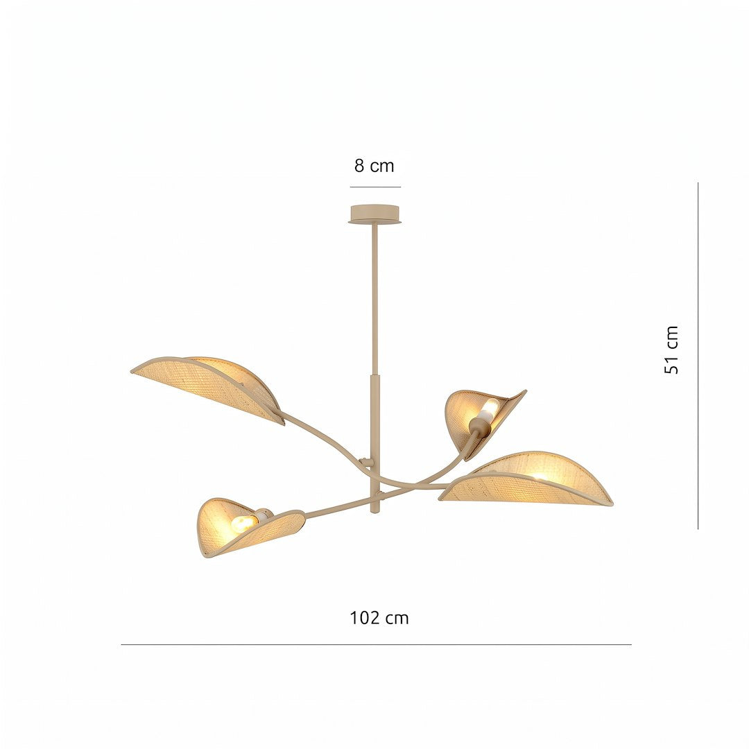 Schéma coté du luminaire, hauteur 51 cm, largeur 102 cm, rosace 8 cm