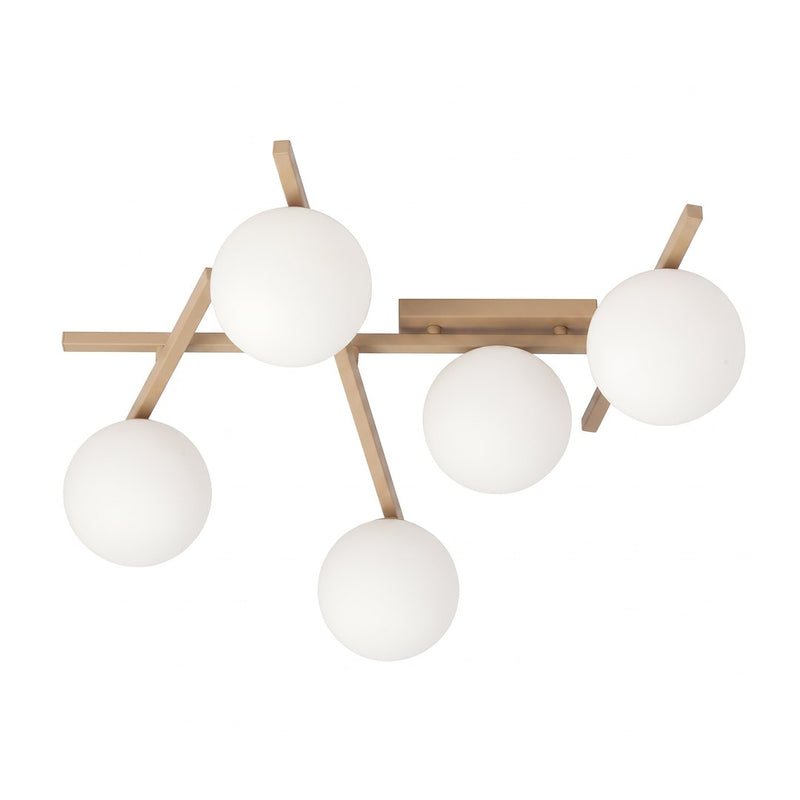 Plafonnier Smart 5 lumières beige, verre blanc