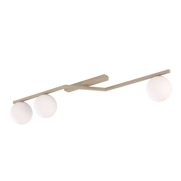 Plafonnier Naton 3 lumières beige, verre blanc