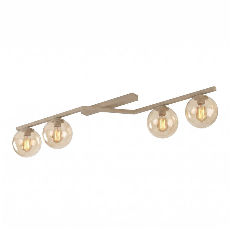 Plafonnier Naton 4 lumières beige, verre ambré