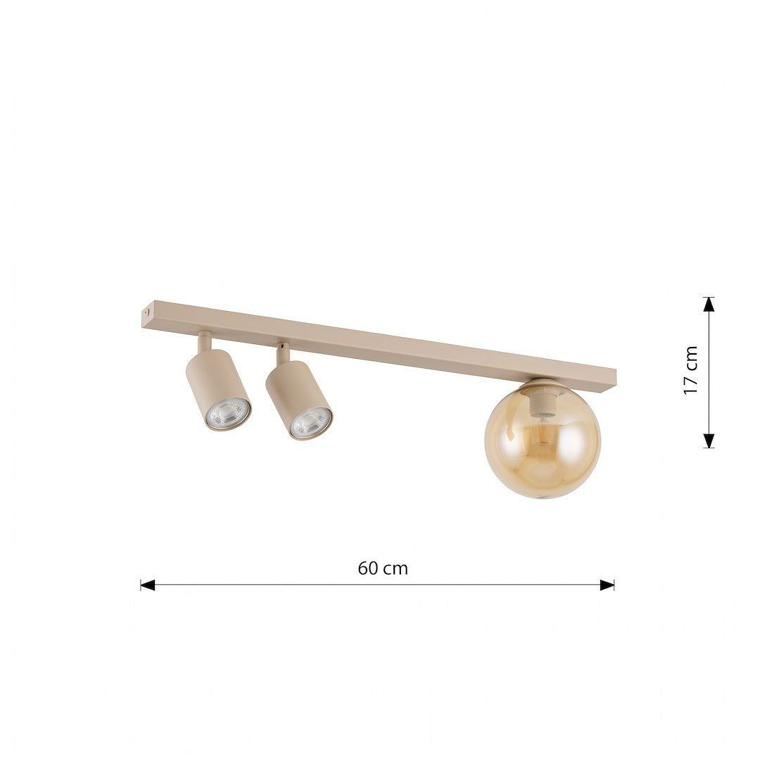Schéma de dimensions du plafonnier beige, largeur 60 cm et hauteur 17 cm.
