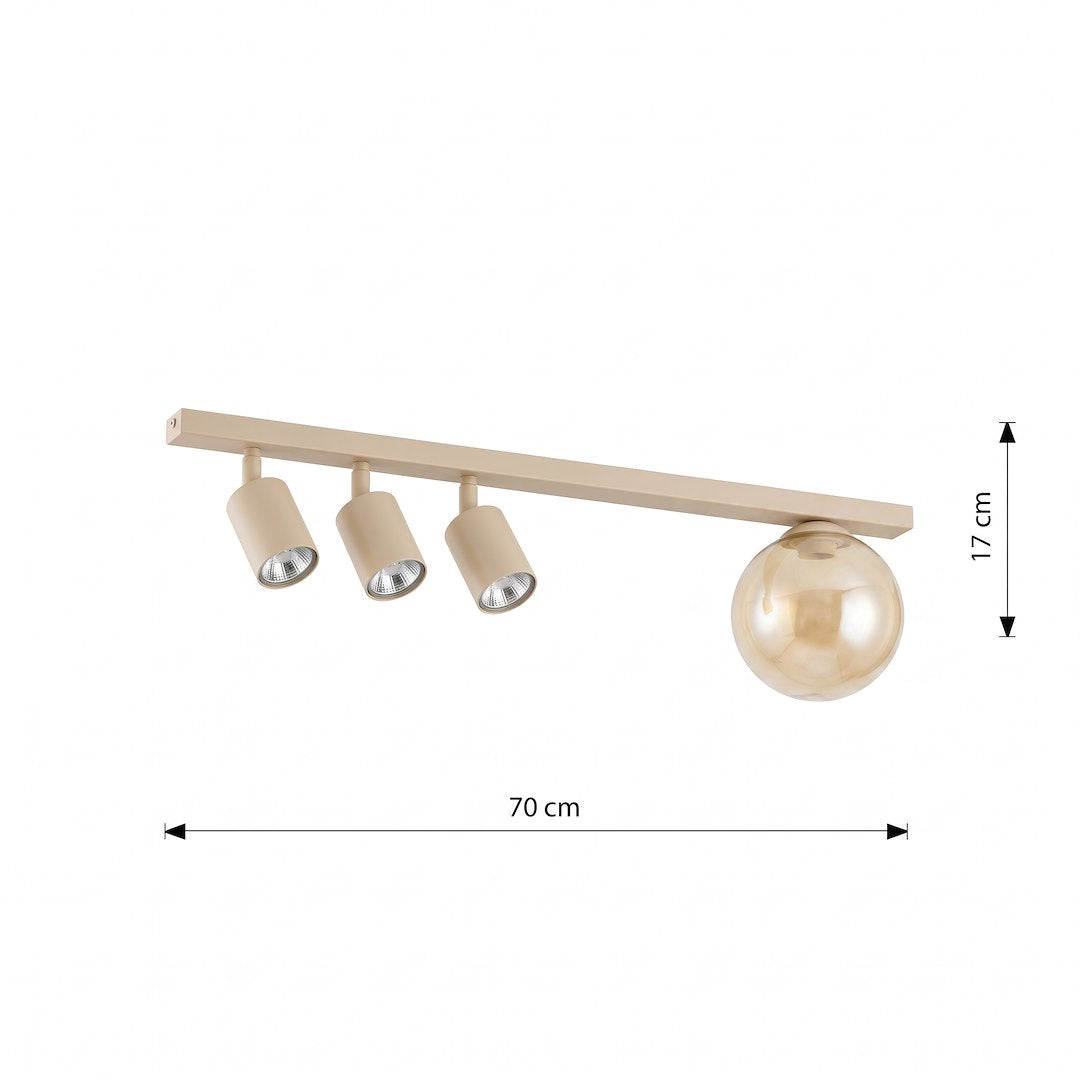 Schéma coté du luminaire indiquant 70 cm de longueur et 17 cm de hauteur