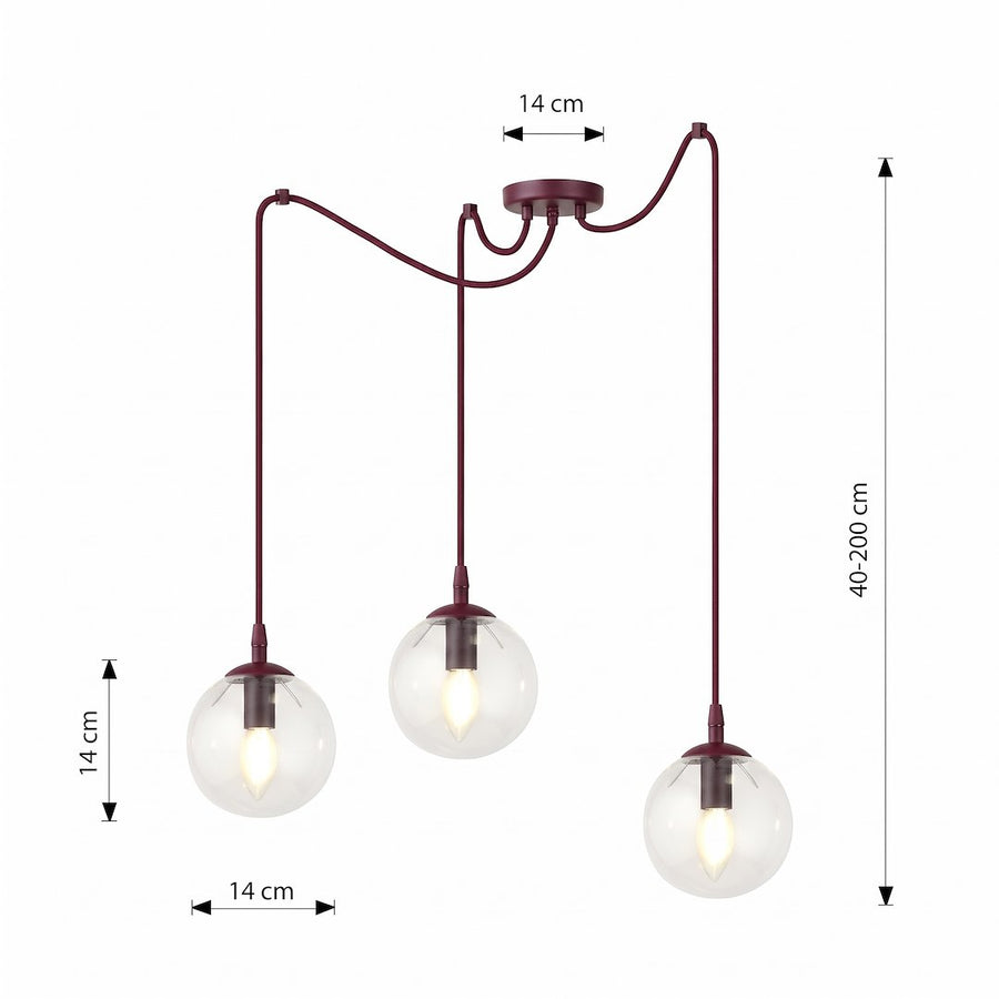 Schéma coté : diamètre des globes 14 cm, hauteur réglable de 40 à 200 cm