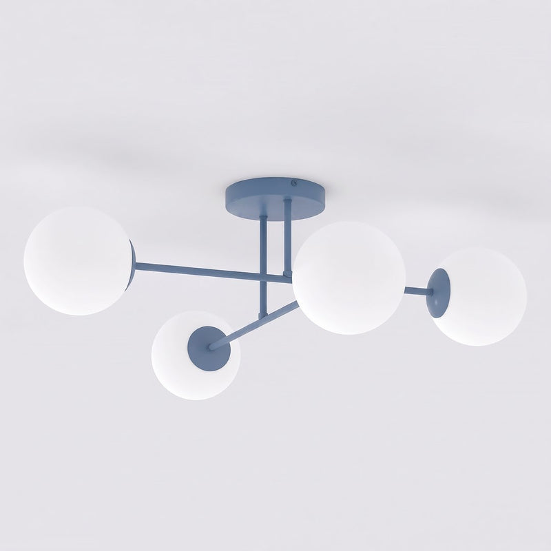 Plafonnier Roma 4 lumières bleu, verre blanc