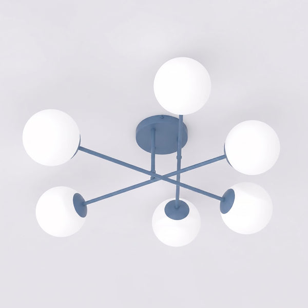Plafonnier Roma 6 lumières bleu, verre blanc