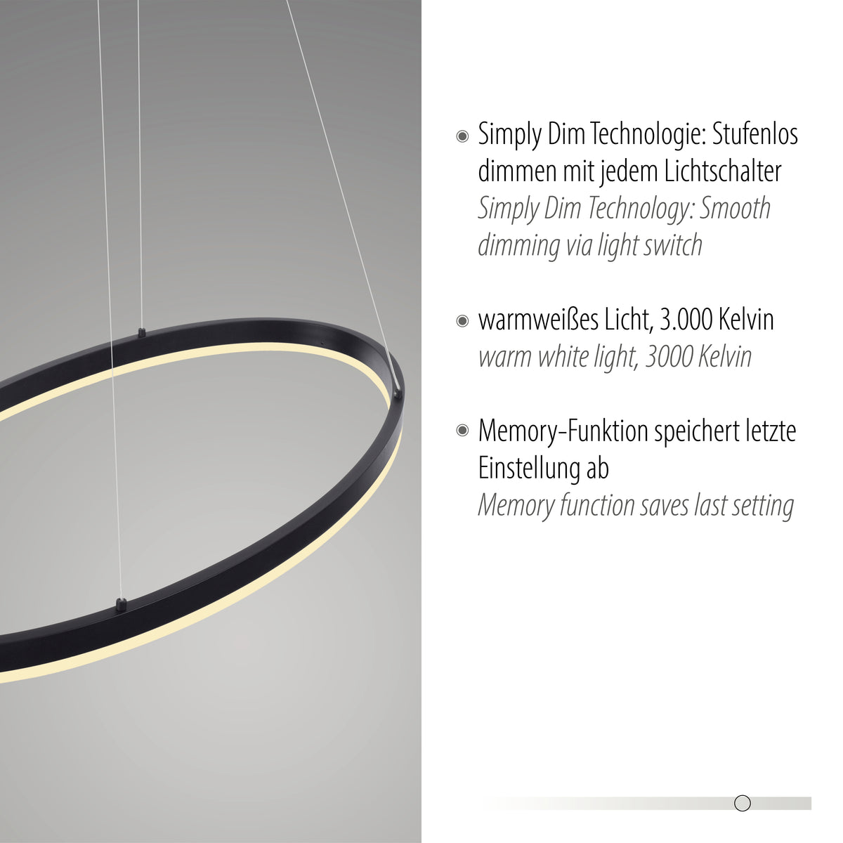 Détail de l'anneau montrant le bandeau LED et des informations techniques.