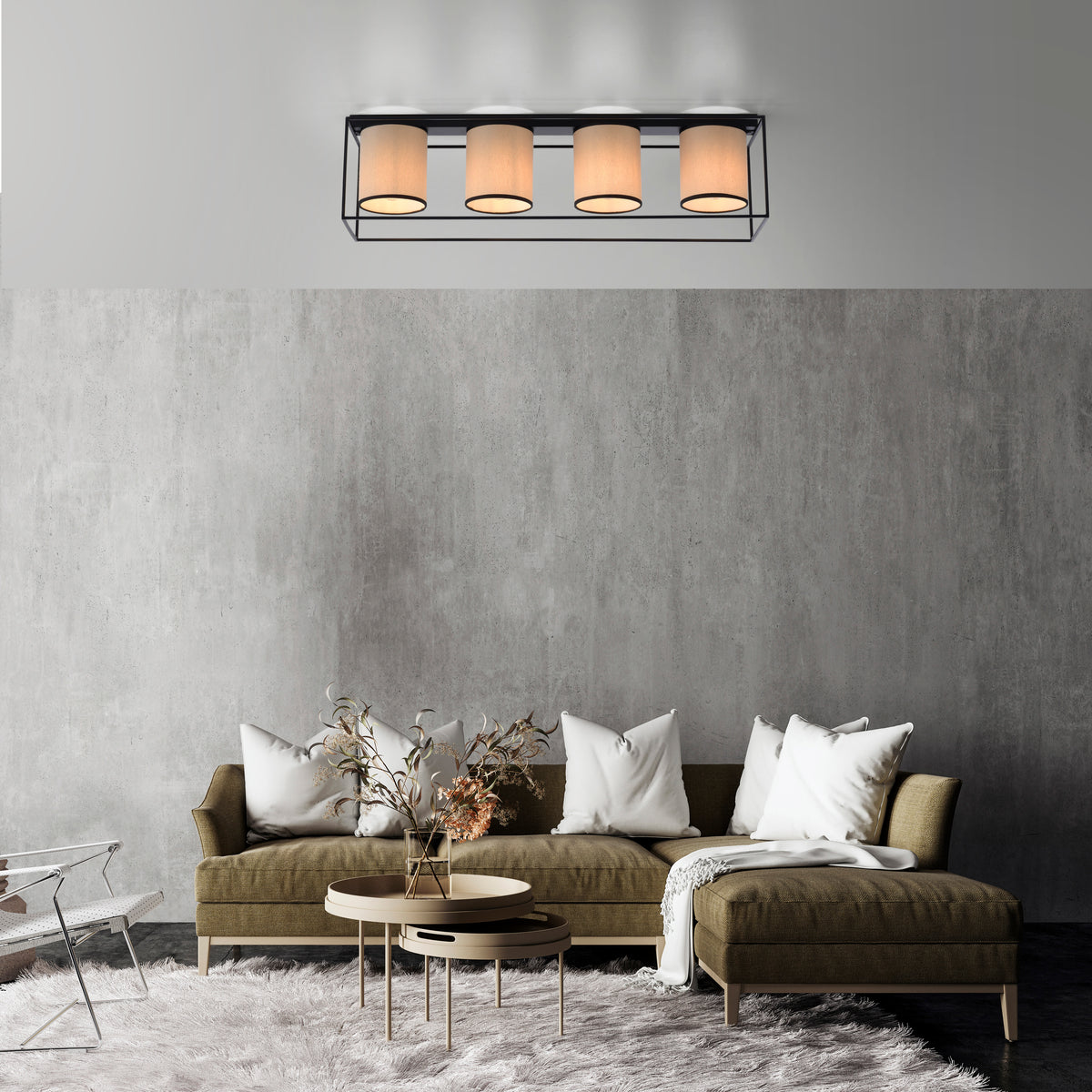 Plafonnier Raven 4 lumières beige et noir