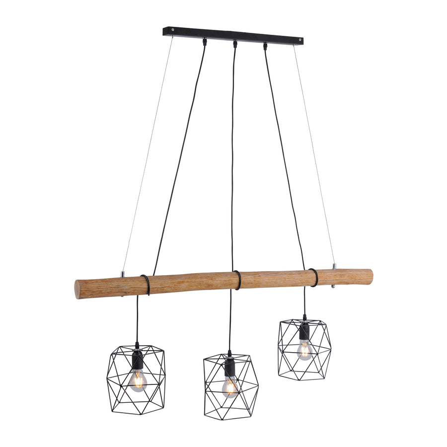 Suspension Edgar 3 lumières noire et bois