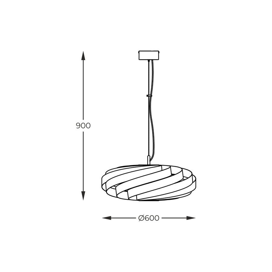 Schéma de dimensions du luminaire, hauteur 900 et diamètre 600 indiqués