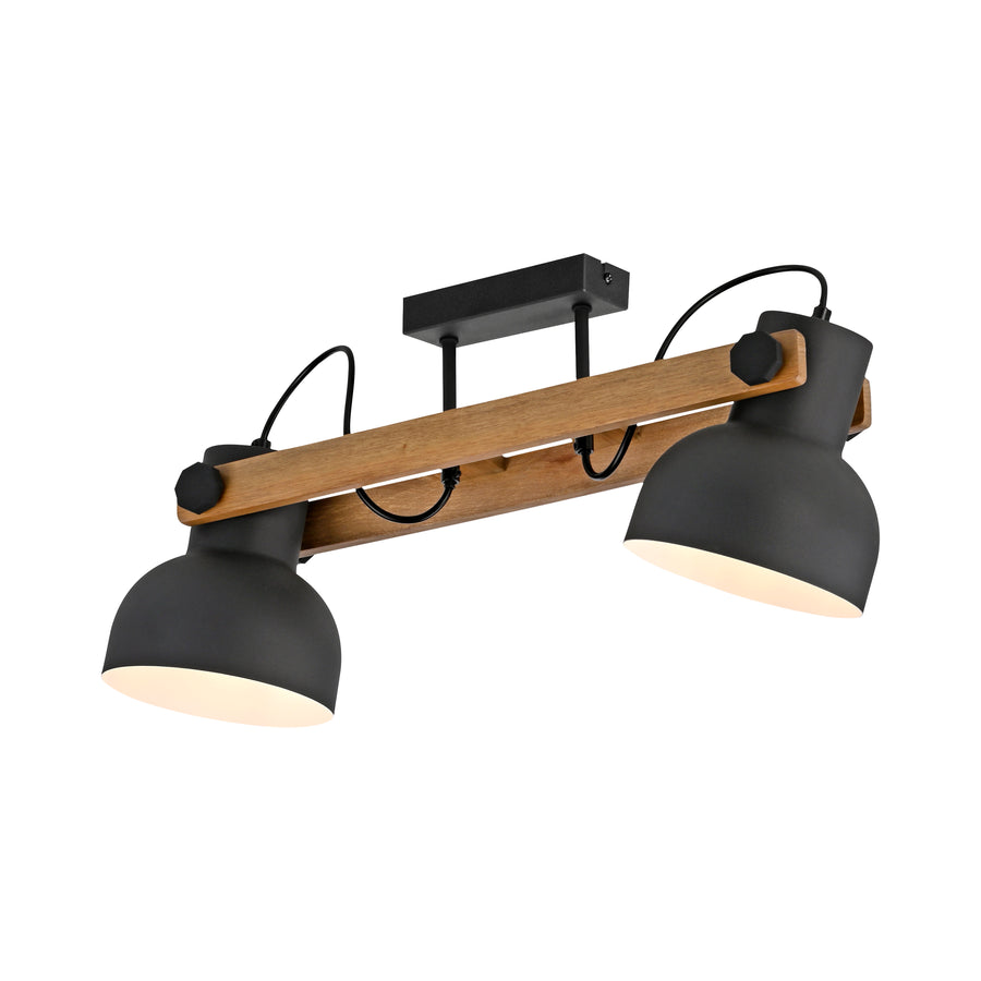 Plafonnier Cup 2.0 2 lumières noir et bois