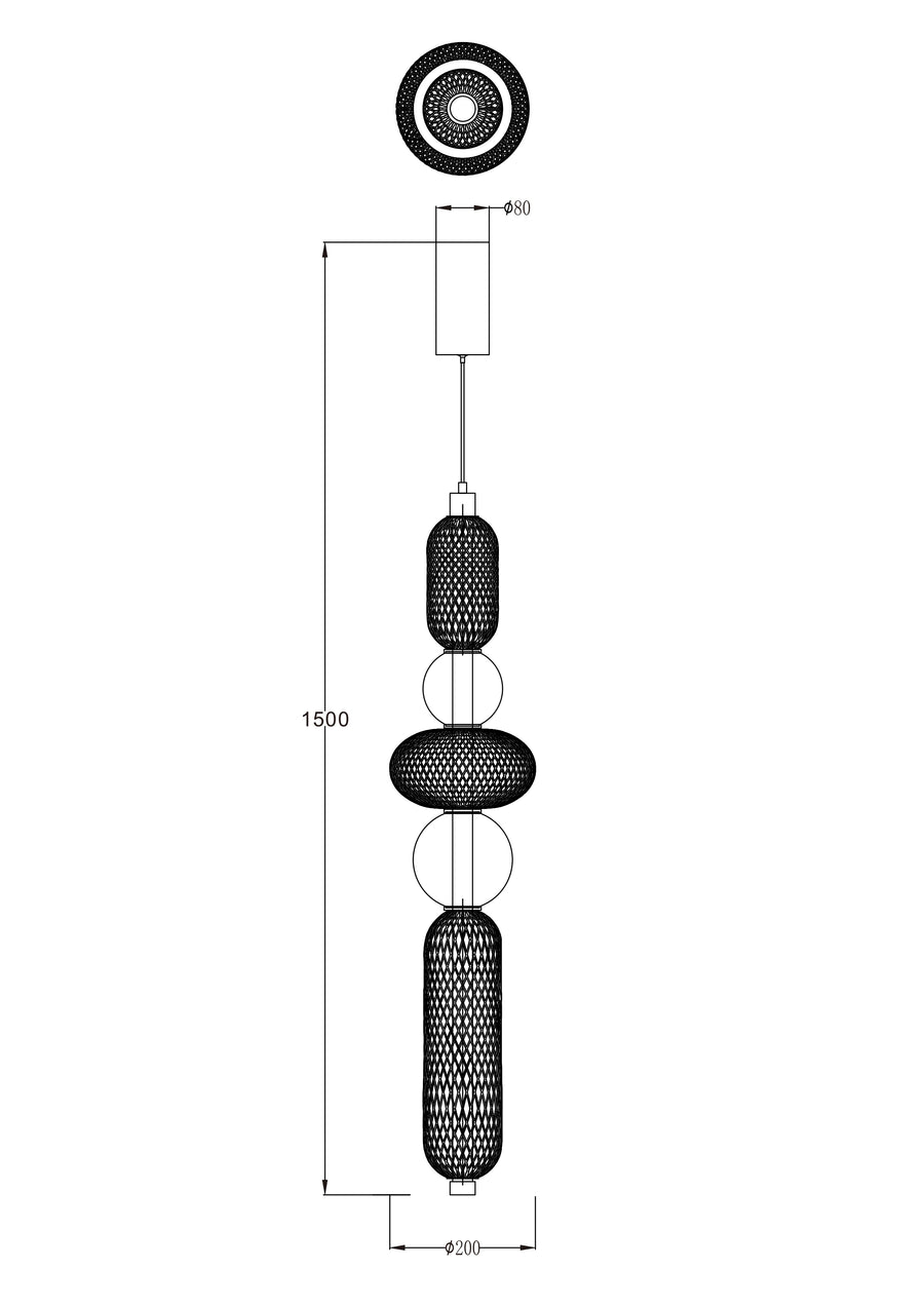 Suspension Saar noire mat et dorée, verre, P 20 cm