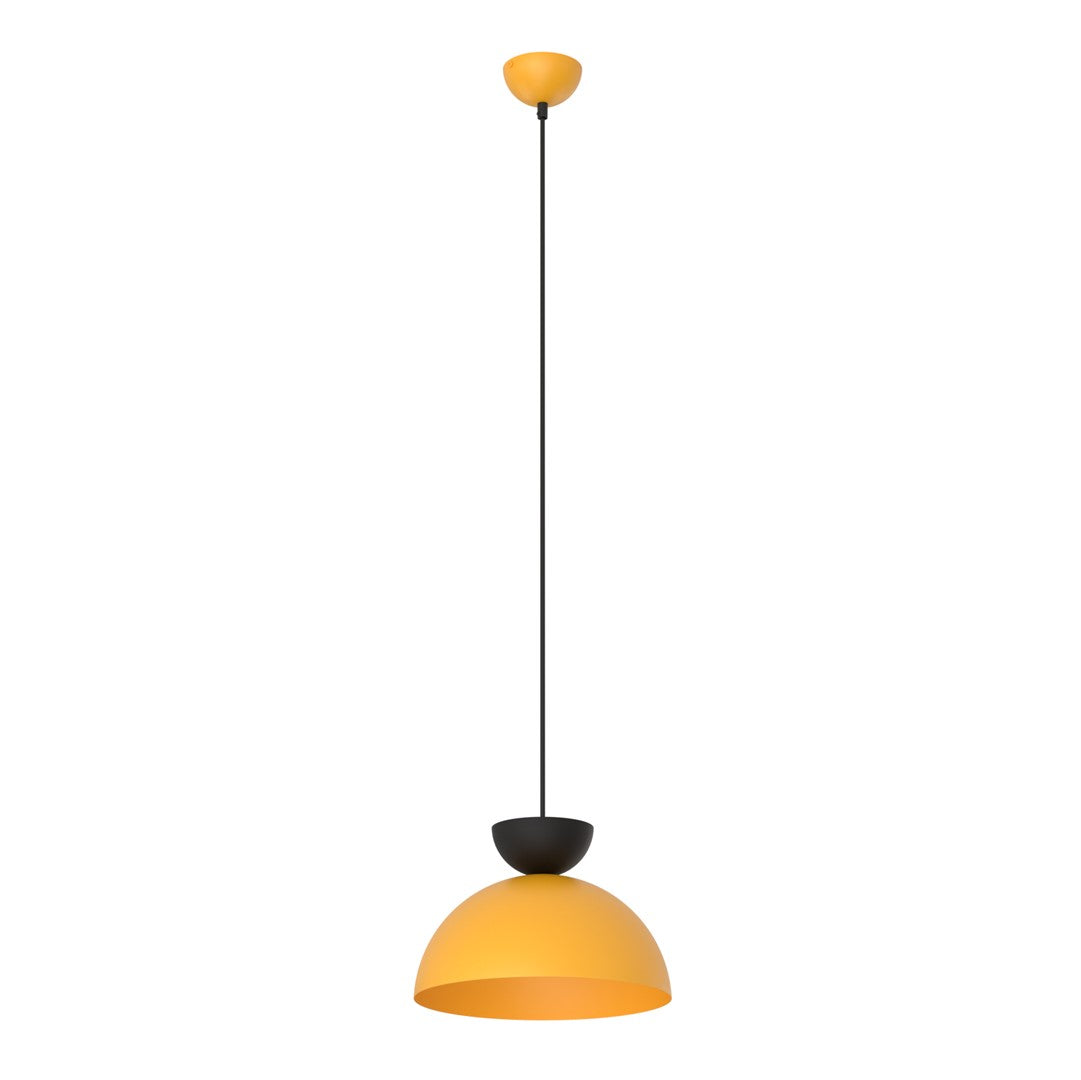 Vue d'ensemble de la suspension noire et orange avec câble et rosace