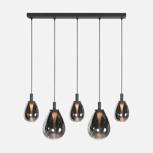 Suspension 5 lampes verres fumés noire, hauteur réglable | Glimsy