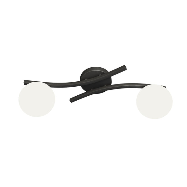 Plafonnier Opus 2 lumières noir, verre opale