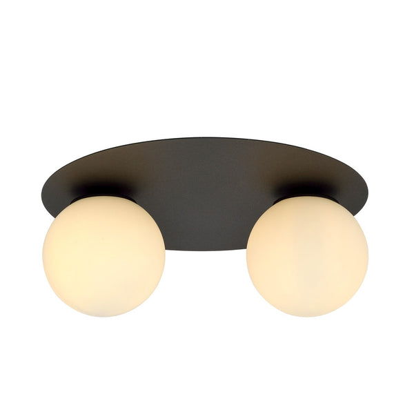 Plafonnier Solar 2 lumières noir, verre opale