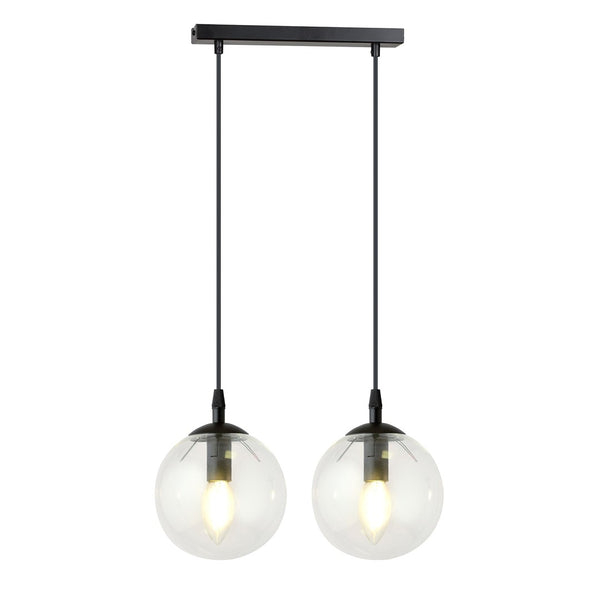 Suspension Cosmo 2 lumières noire, verre transparent