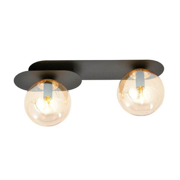 Plafonnier Plaza 2 lumières noir, verre ambré