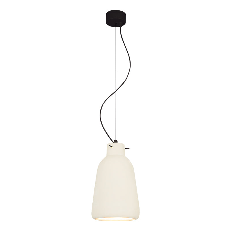 Suspension complète de face, rosace noire, câble ondulé et abat-jour ivoire