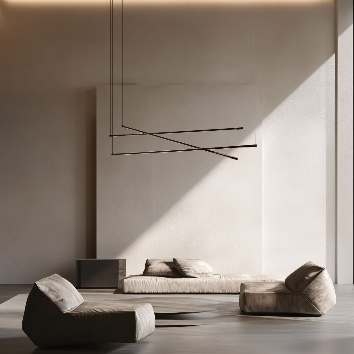 Vue en situation du luminaire dans un intérieur épuré baigné de lumière naturelle