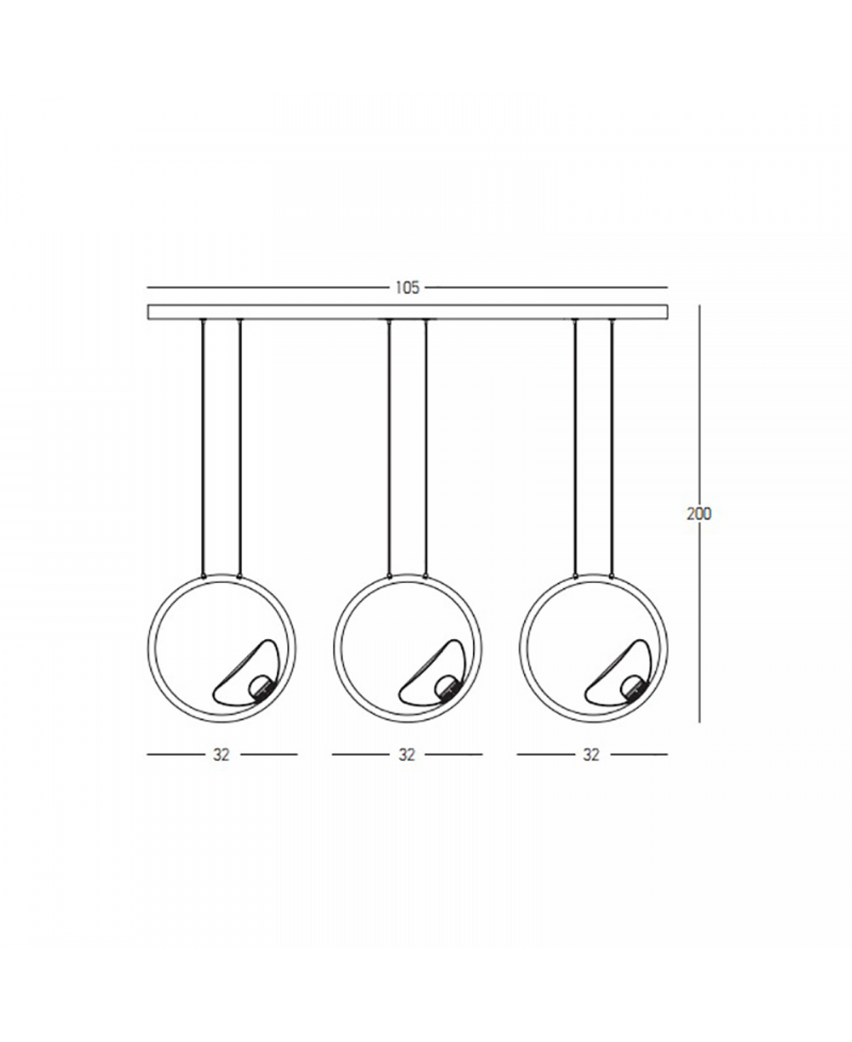 Schéma technique coté indiquant largeur 105 cm et hauteur 200 cm