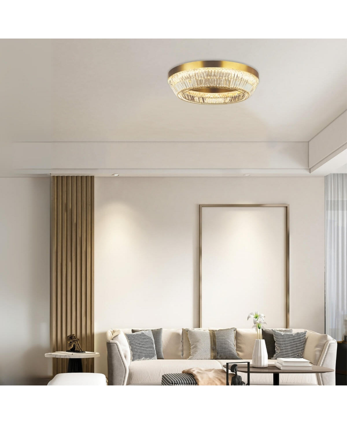 Éclairage du plafonnier dans un intérieur moderne vu de loin