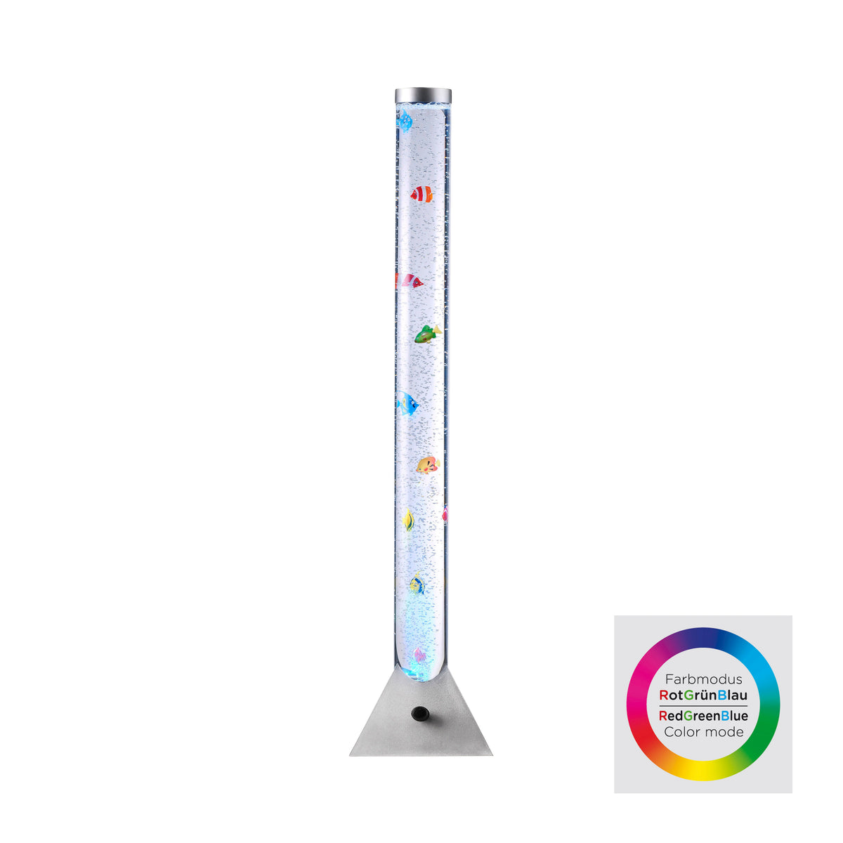 Vue du lampadaire à bulles avec pastille indiquant le mode couleur RGB