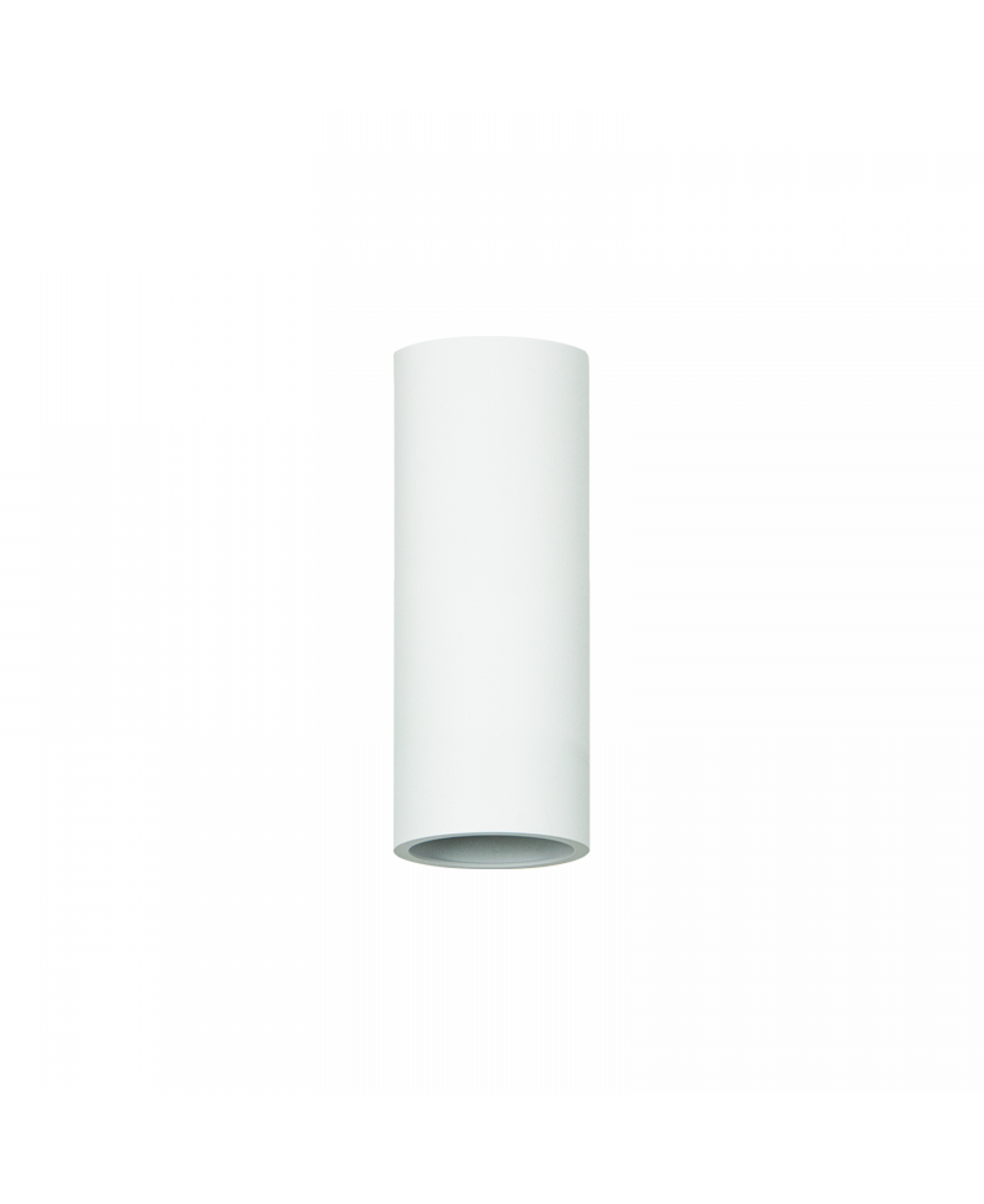 Vue rapprochée du luminaire cylindrique blanc, légèrement incliné vers la droite