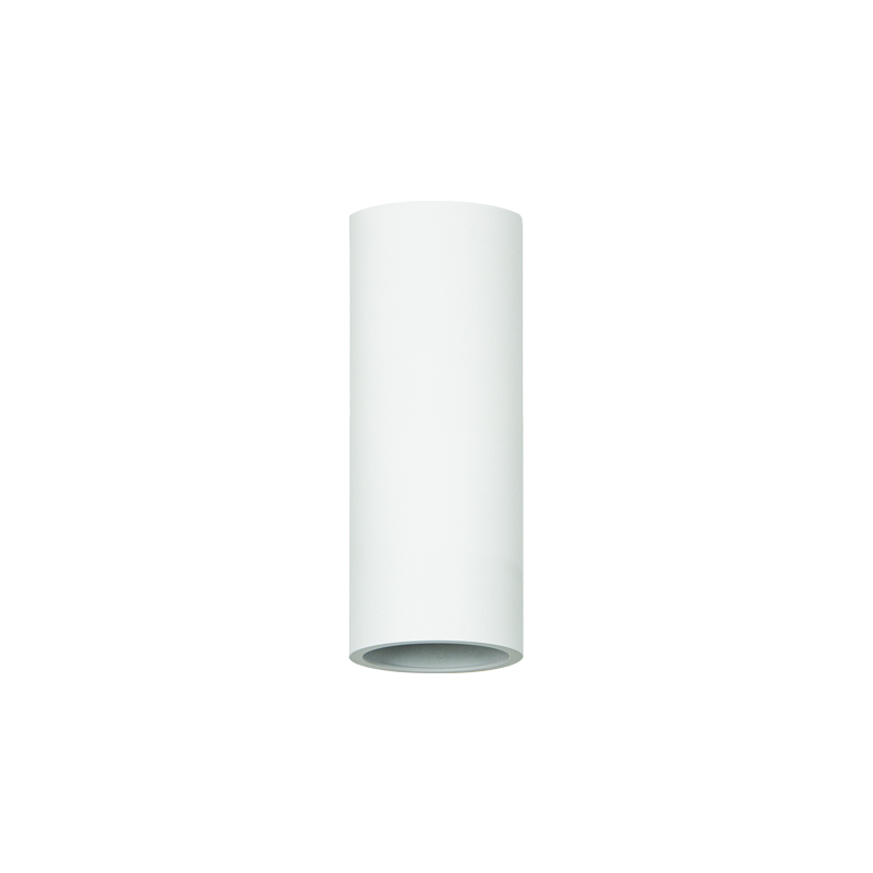 Plafonnier cylindrique blanc sable vu de face, fond blanc, sans source apparente