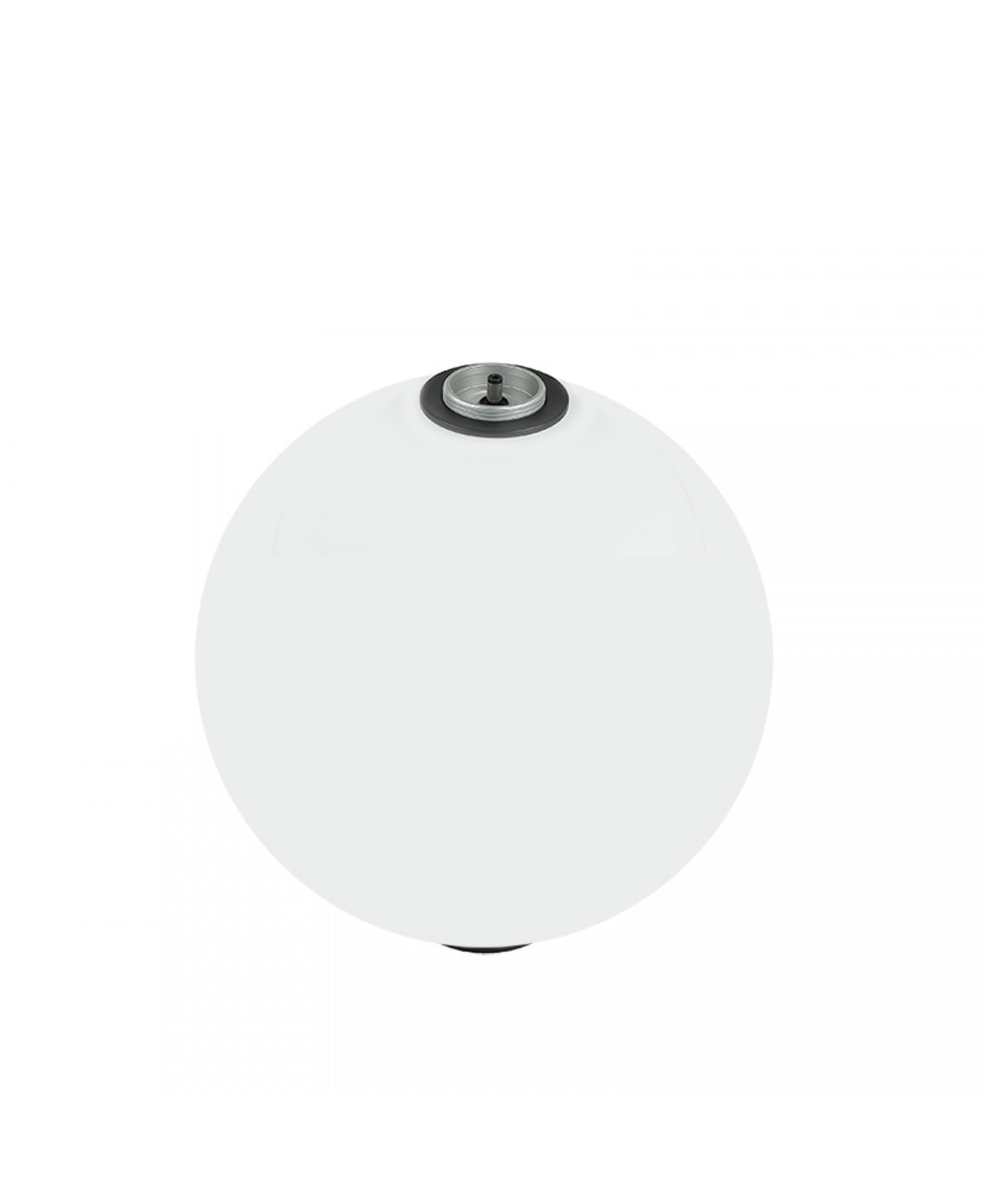 Gros plan sur une sphère blanche opaline avec connecteur métallique mâle sur le dessus.