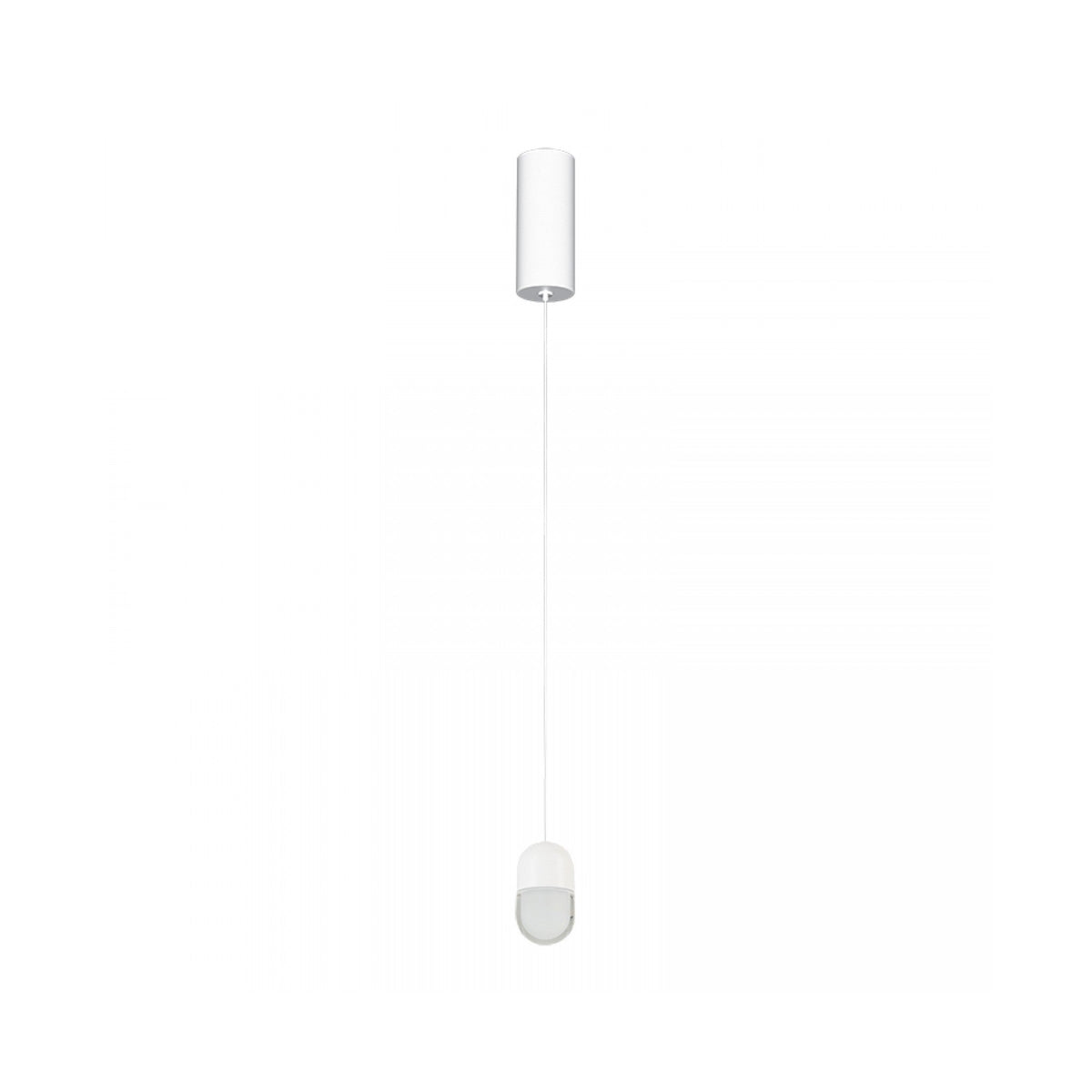 Suspension design blanche présentée de face sur fond clair