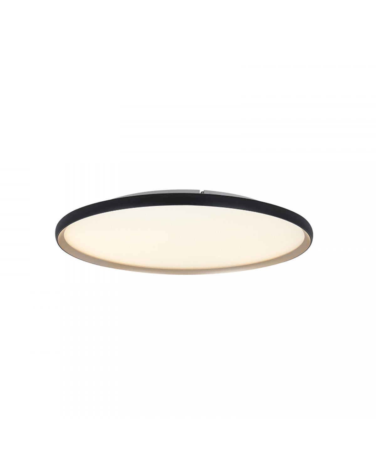 Luminaire incliné montrant sa faible épaisseur et sa lumière allumée.