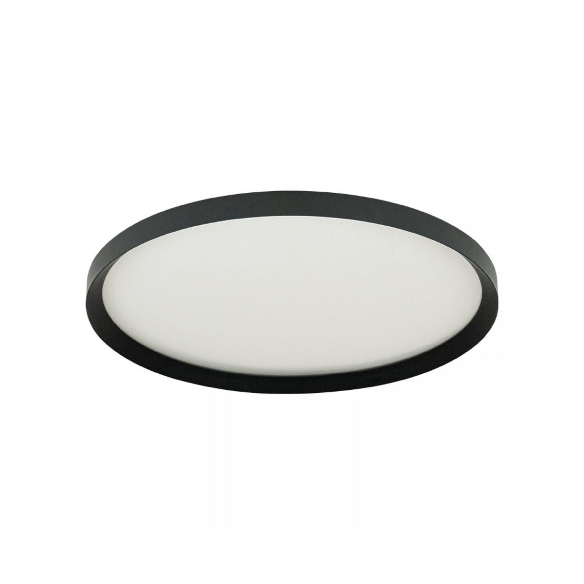 Autre angle du plafonnier, soulignant la finesse du cerclage noir sable et du verre