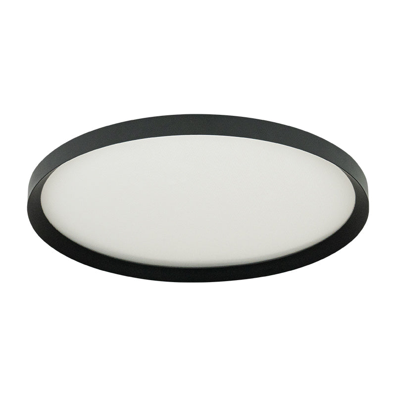 Vue de dessus légèrement inclinée montrant le disque blanc satiné et son anneau noir