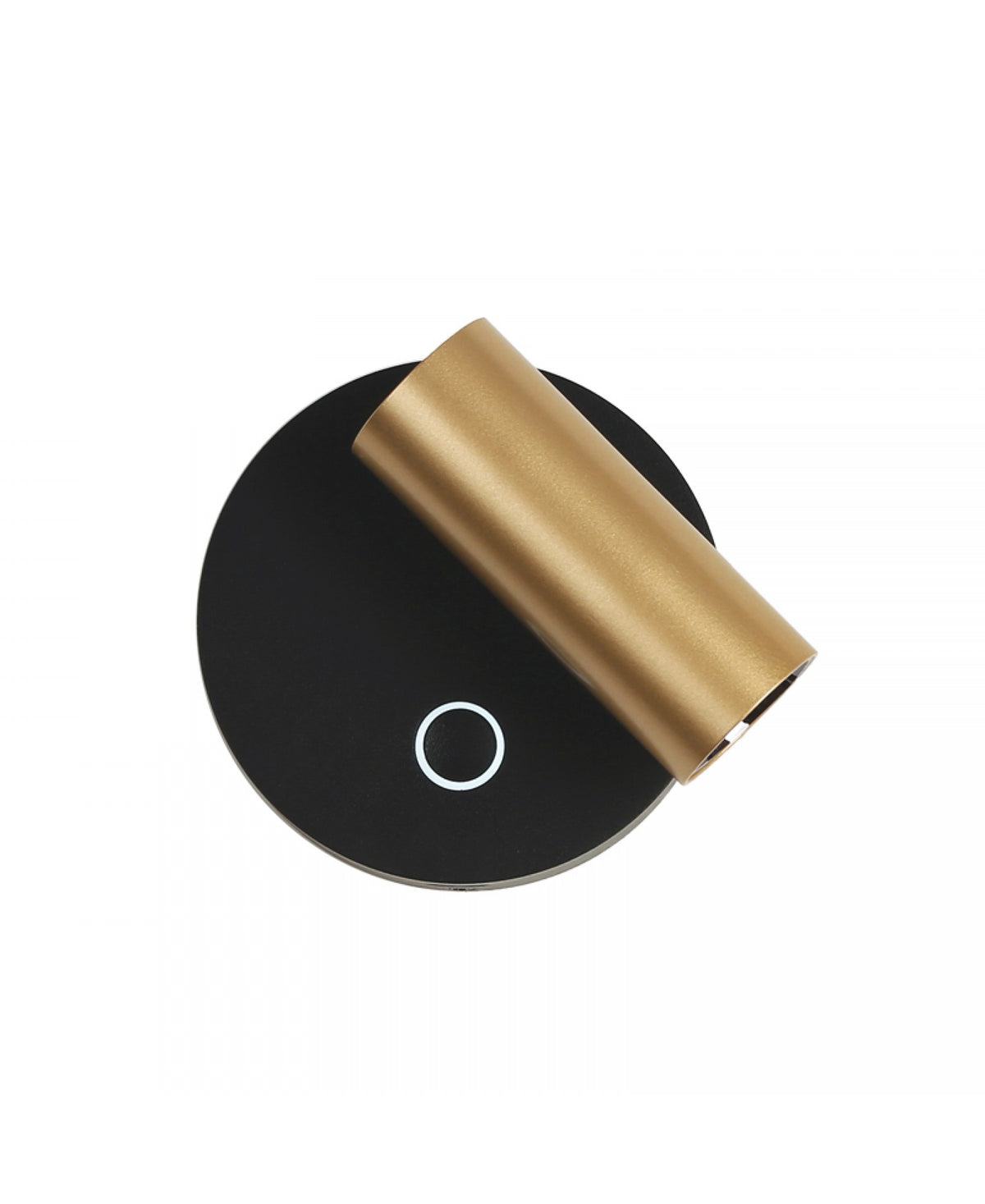 Produit isolé sur fond blanc, détail du cylindre doré et de la commande tactile