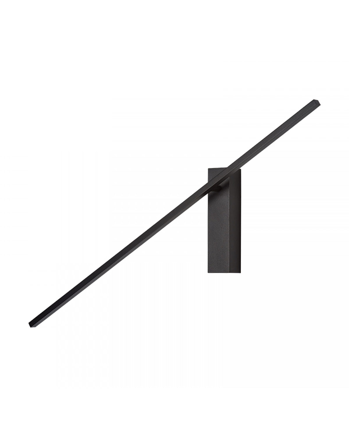 Détail produit : bras lumineux noir mat et platine de fixation murale rectangulaire